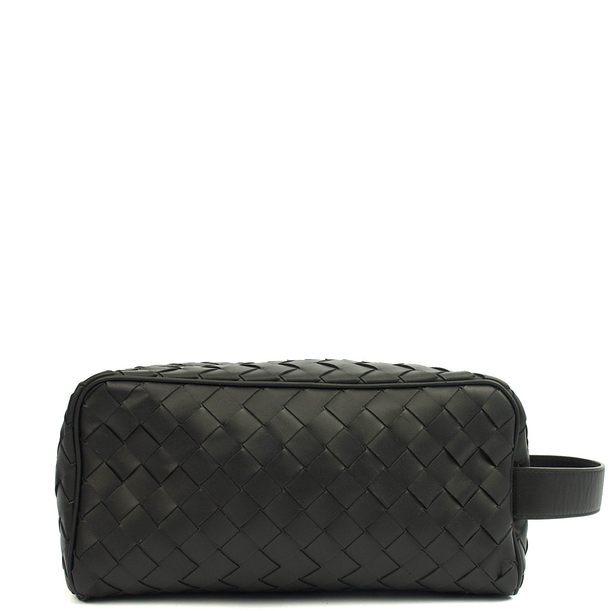 Bottega Veneta Clutch Intrecciato Zip Pouch in Black, Intrecciato Nappa — Front View