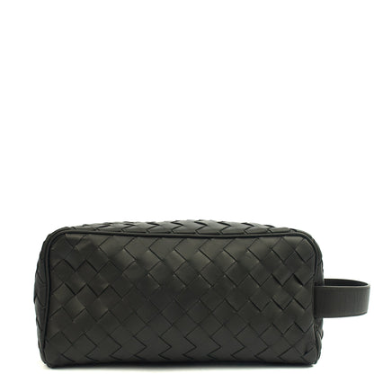Bottega Veneta Clutch Intrecciato Zip Pouch in Black, Intrecciato Nappa — Front View