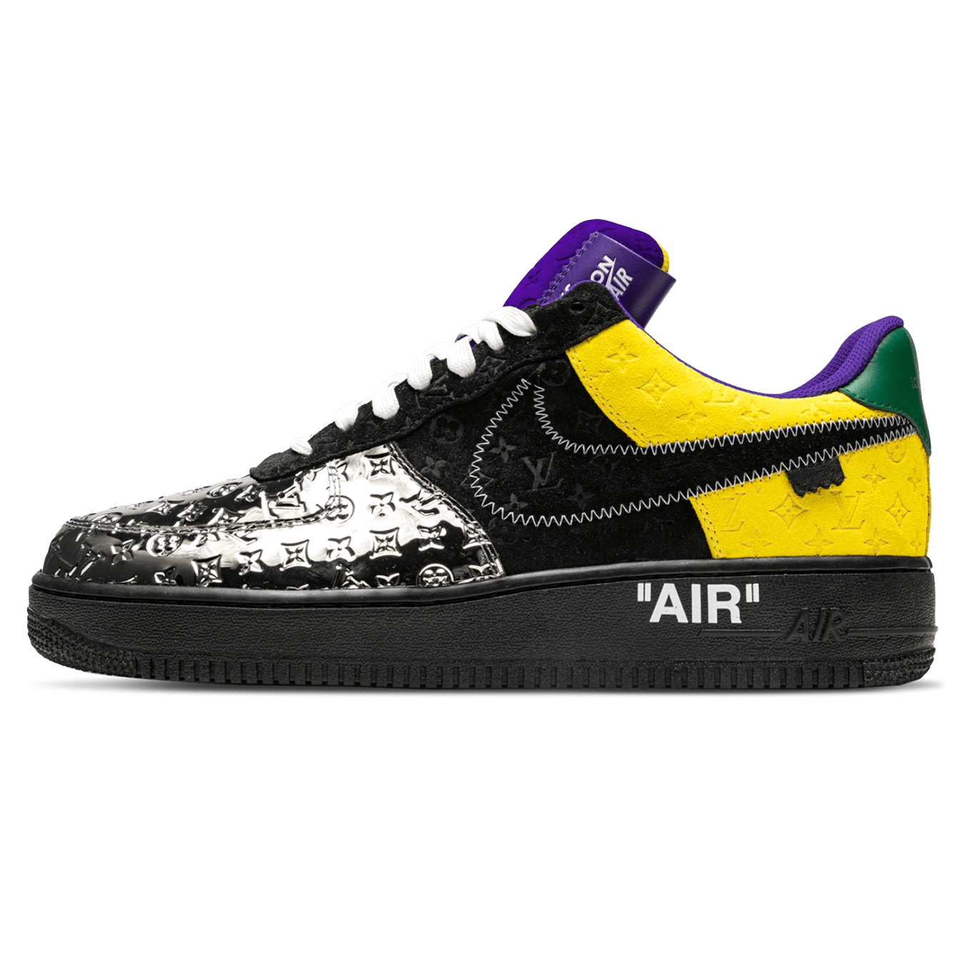 Louis Vuitton Nike Air Force 1 Low By Virgil Abloh Black Metallic Silver — UK 3 | EU 35.5 | US 3.5 — Front View