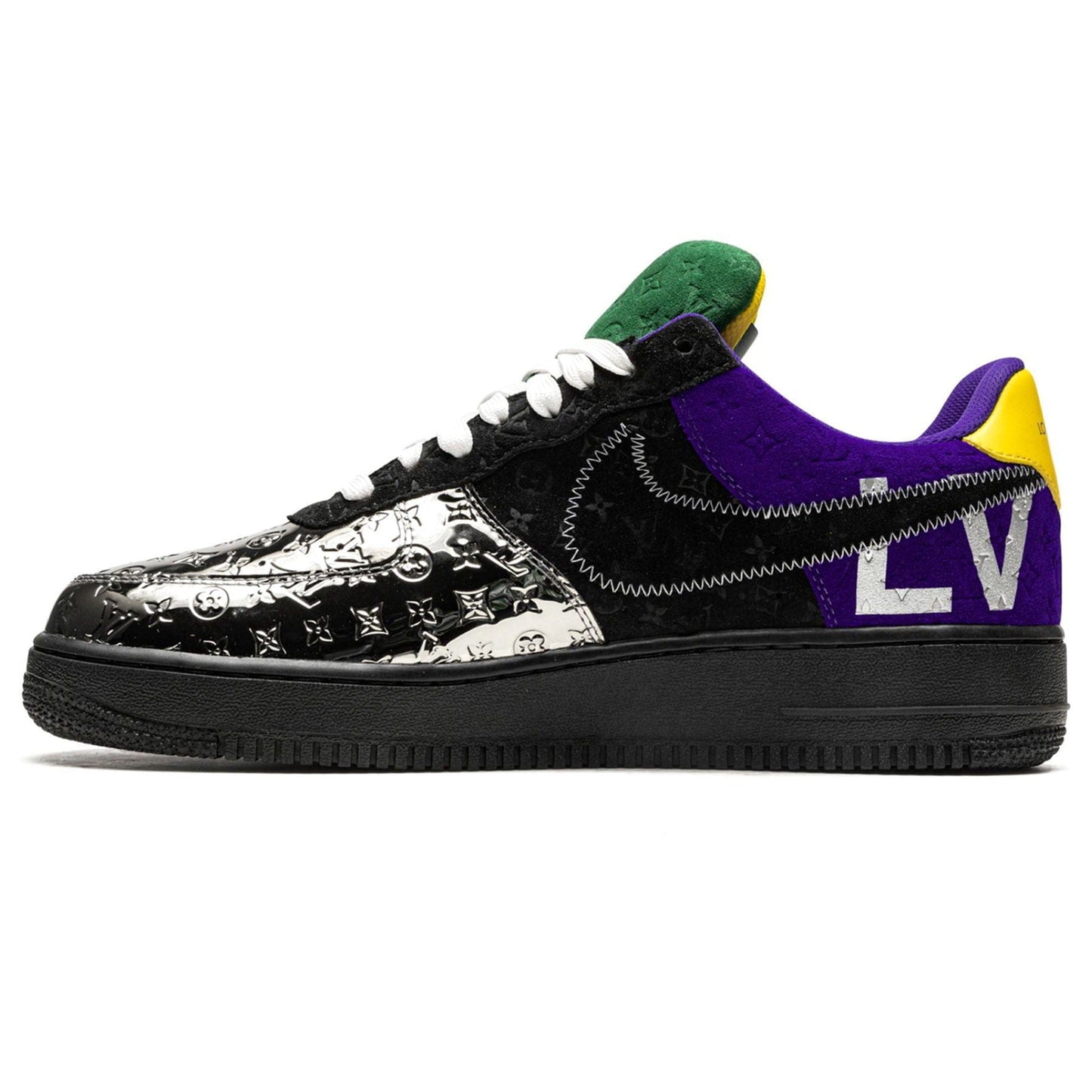 Louis Vuitton Nike Air Force 1 Low By Virgil Abloh Black Metallic Silver — UK 3 | EU 35.5 | US 3.5 — Lifestyle View