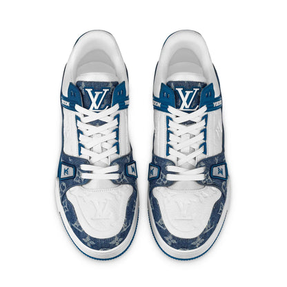 Louis Vuitton Trainer Low 'Monogram Denim' Blue — UK 1 — Side View