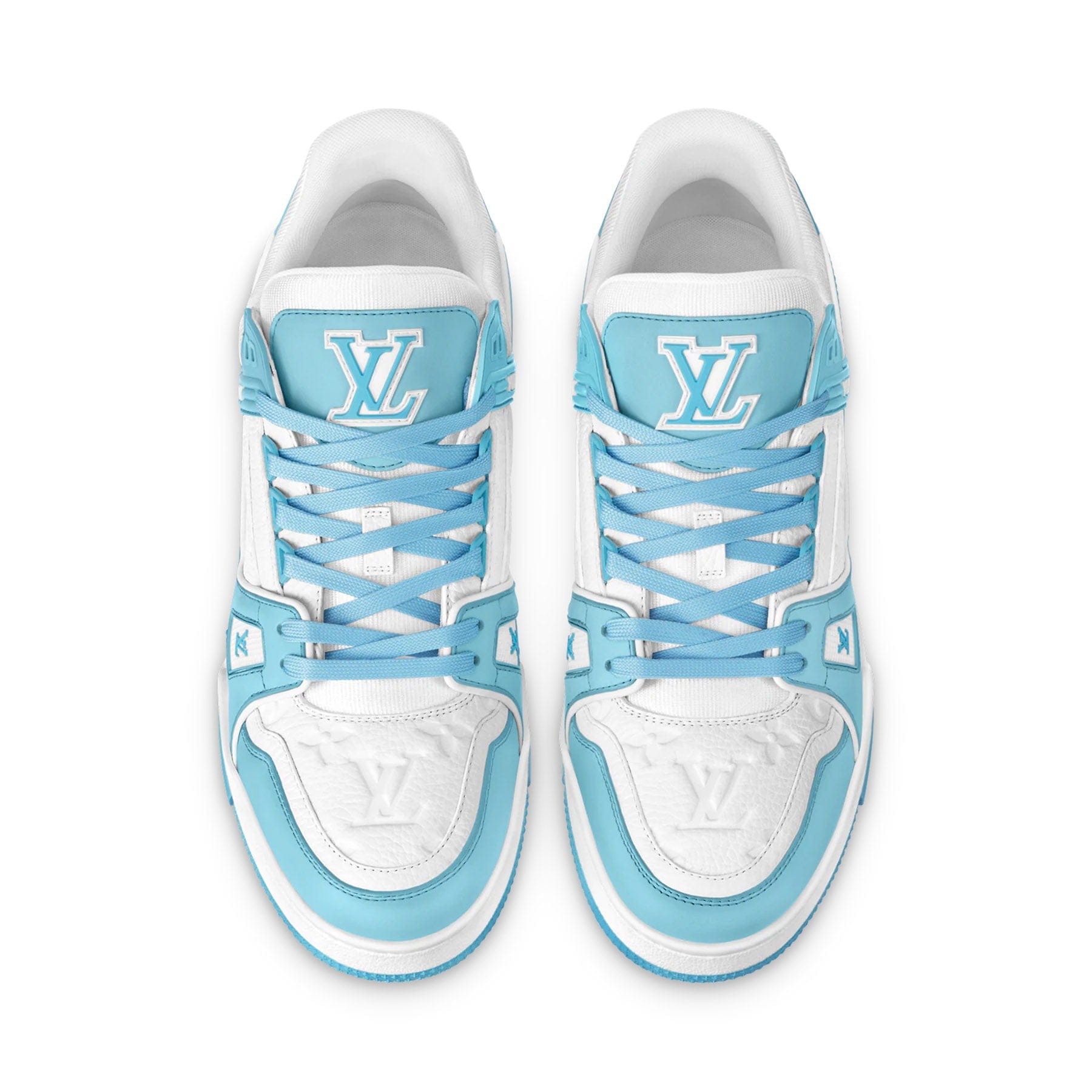 Louis Vuitton Trainer Low White Sky Blue — UK 1 — Side View