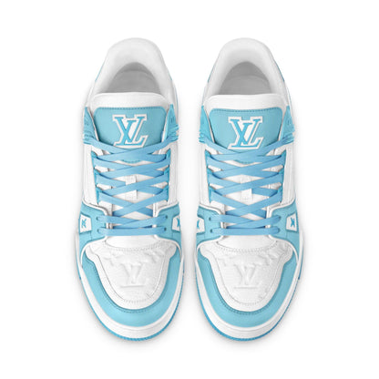 Louis Vuitton Trainer Low White Sky Blue — UK 1 — Side View