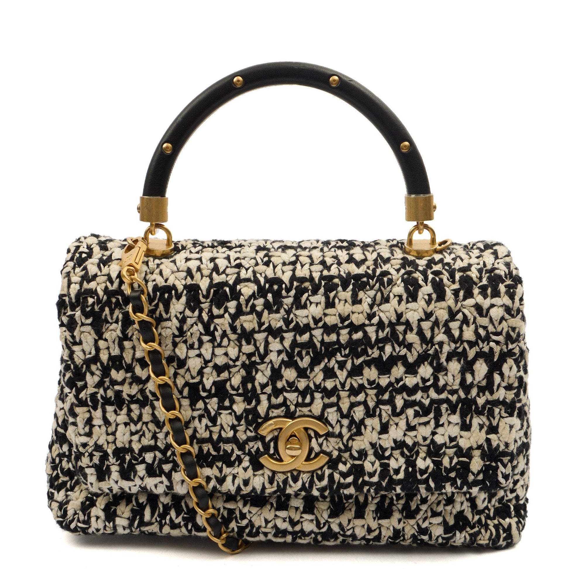Chanel Top Handle Coco Top Handle in Black, Fabric — Front View
