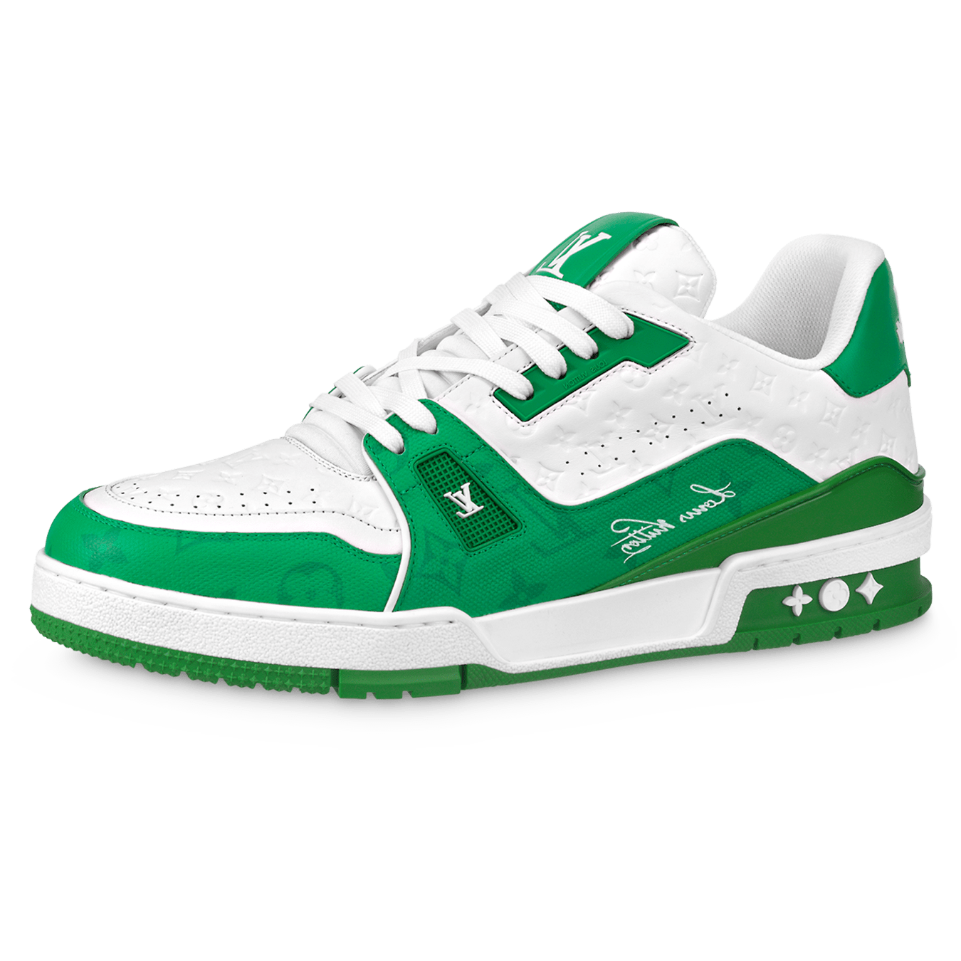 Louis Vuitton Trainer Low White Green — UK 1 — Front View