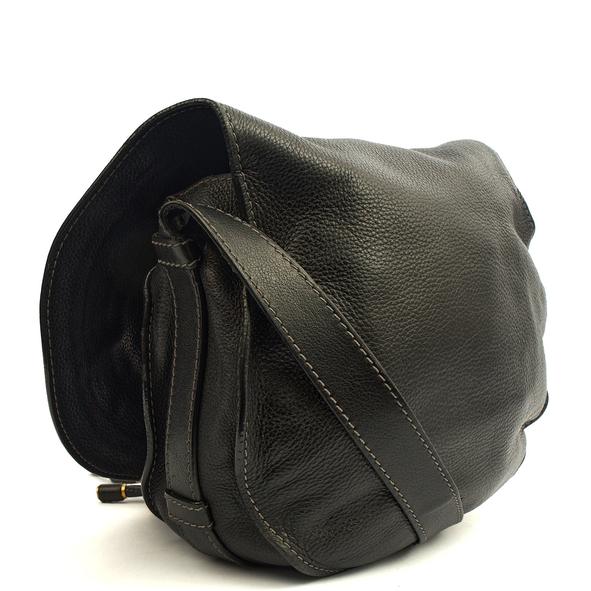Chloe Cross Body Marcie Satchel in Black, Calfskin Leather — Side View