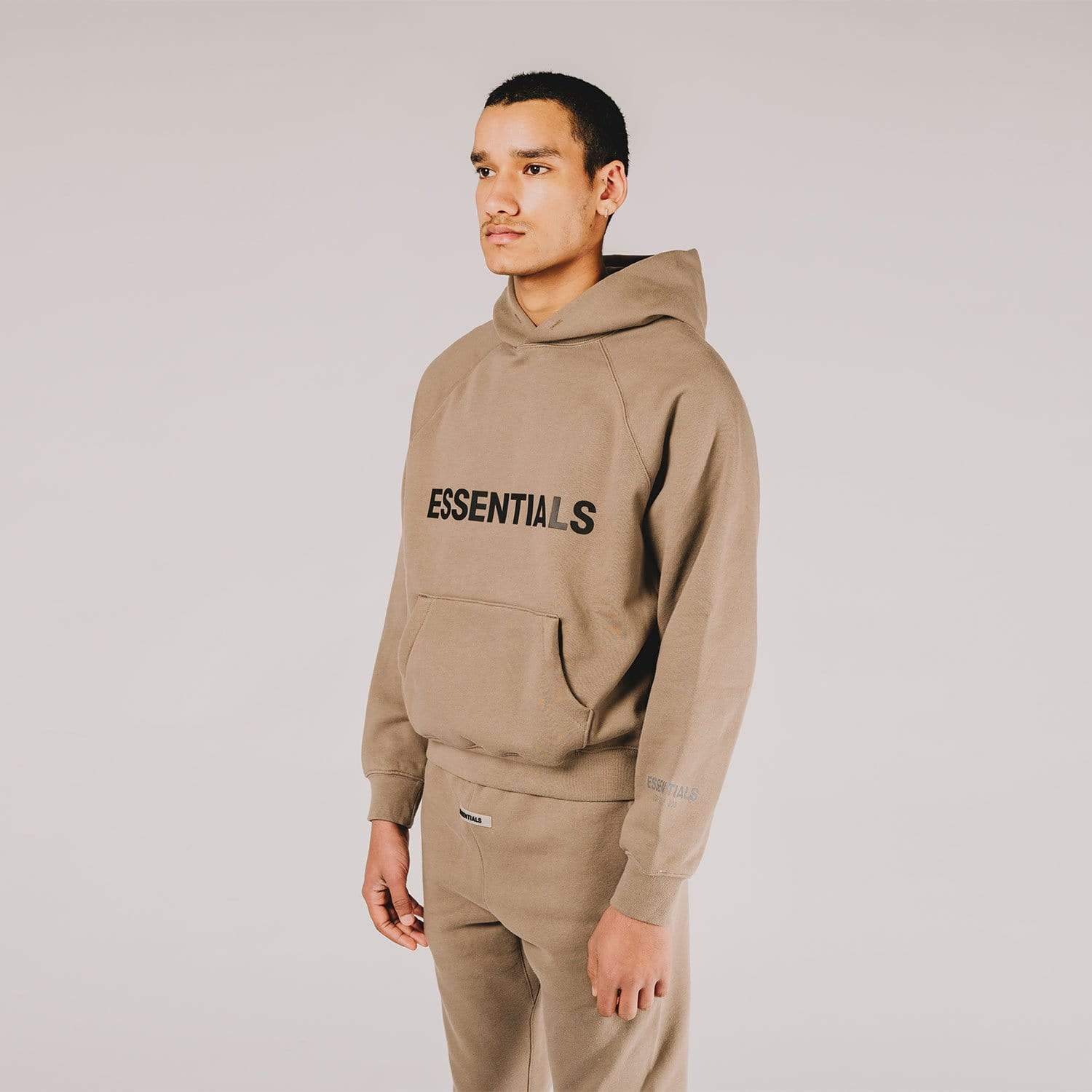 FEAR OF GOD ESSENTIALS 3D Silicon Applique Pullover Hoodie Taupe — XXS — Top View