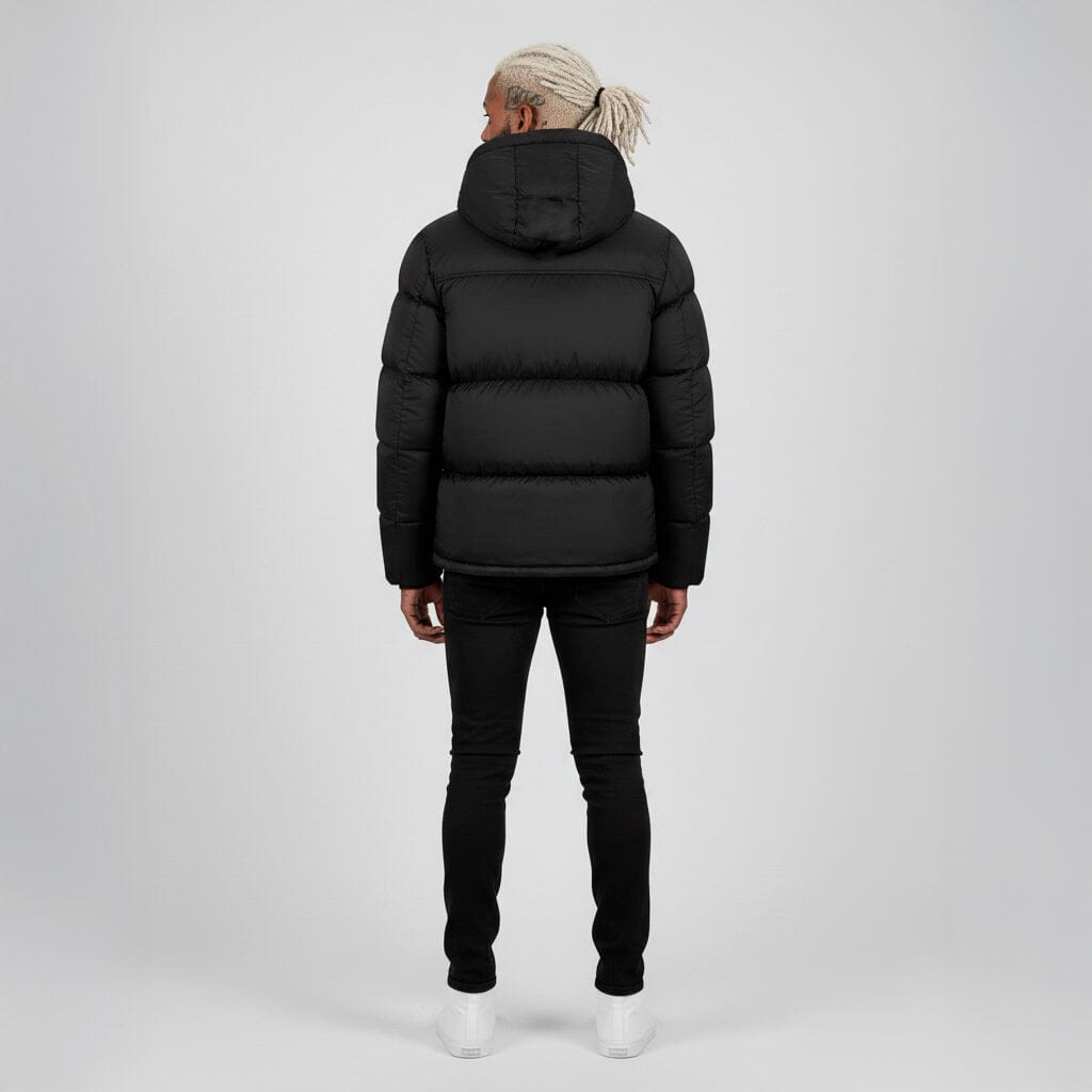 Helvetica Mountain Pioneers Middle Block Hooded Down Jacket — S — Top View