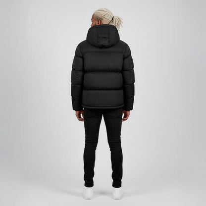 Helvetica Mountain Pioneers Middle Block Hooded Down Jacket — S — Top View