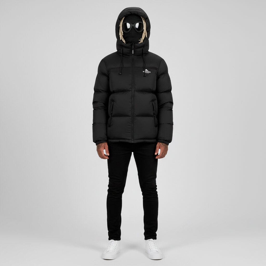 Helvetica Mountain Pioneers Middle Block Hooded Down Jacket — S — Side View
