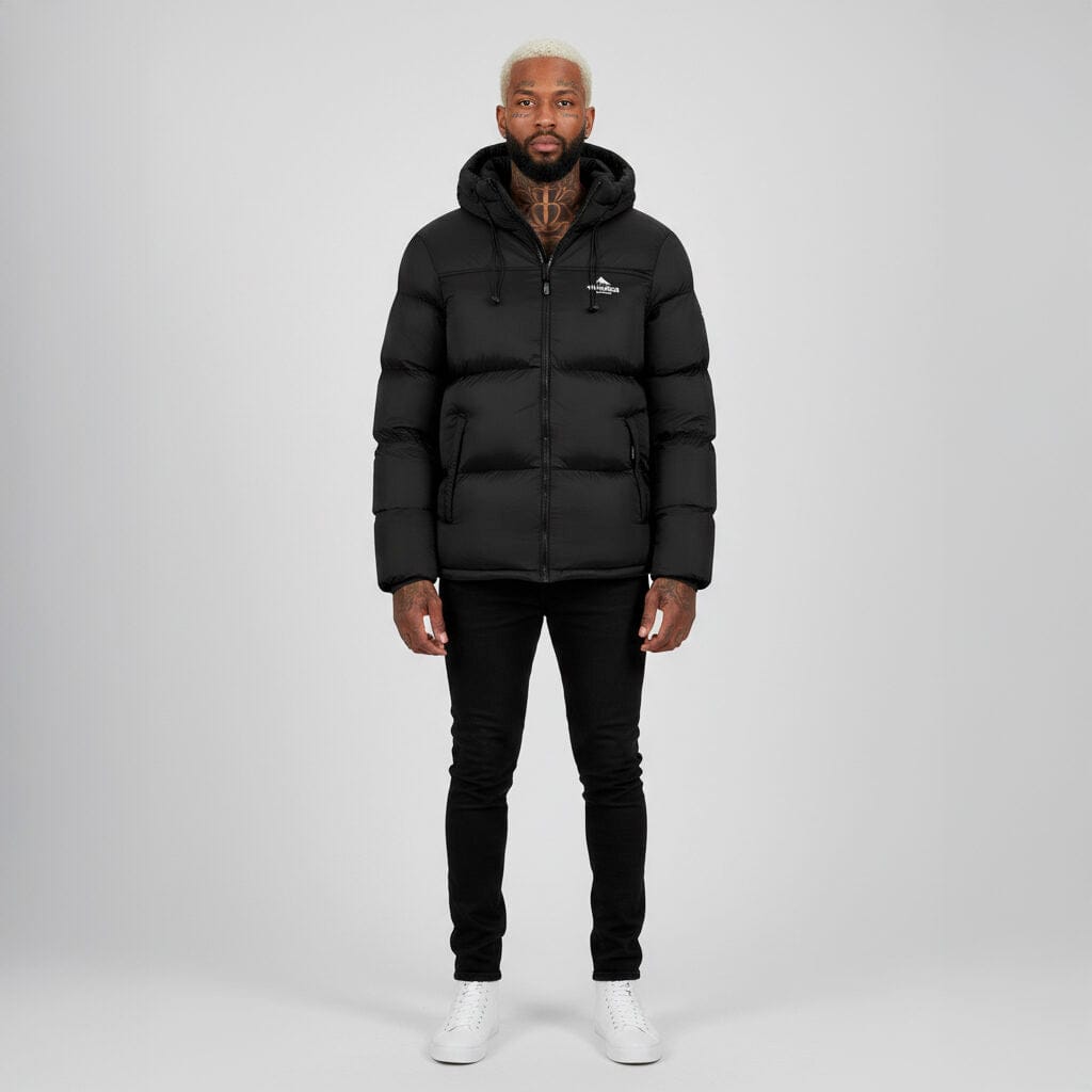 Helvetica Mountain Pioneers Middle Block Hooded Down Jacket — S — Back View