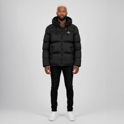 Helvetica Mountain Pioneers Middle Block Hooded Down Jacket — S — Back View