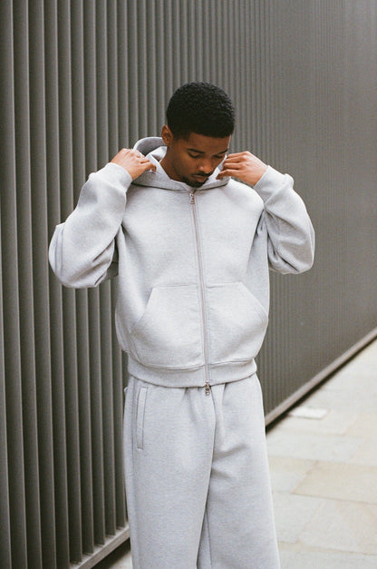 Cernucci Scuba Zip Through Boxy Hoodie - Grey — S — Side View