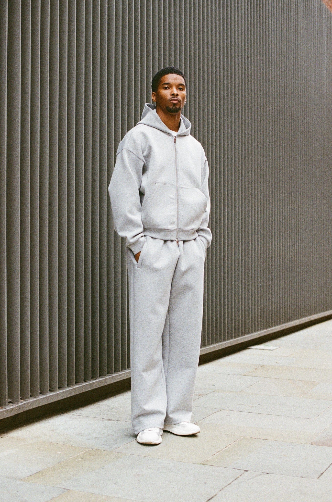 Cernucci Scuba Zip Through Boxy Hoodie & Baggy Fit Trouser - Grey — S — Size S — Side View