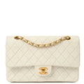 Classic Double Flap- Medium in White, Calfskin Leather With Gold Hardware — Front View