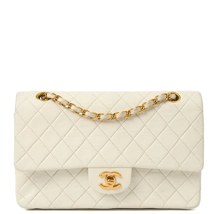 Classic Double Flap- Medium in White, Calfskin Leather With Gold Hardware — Front View