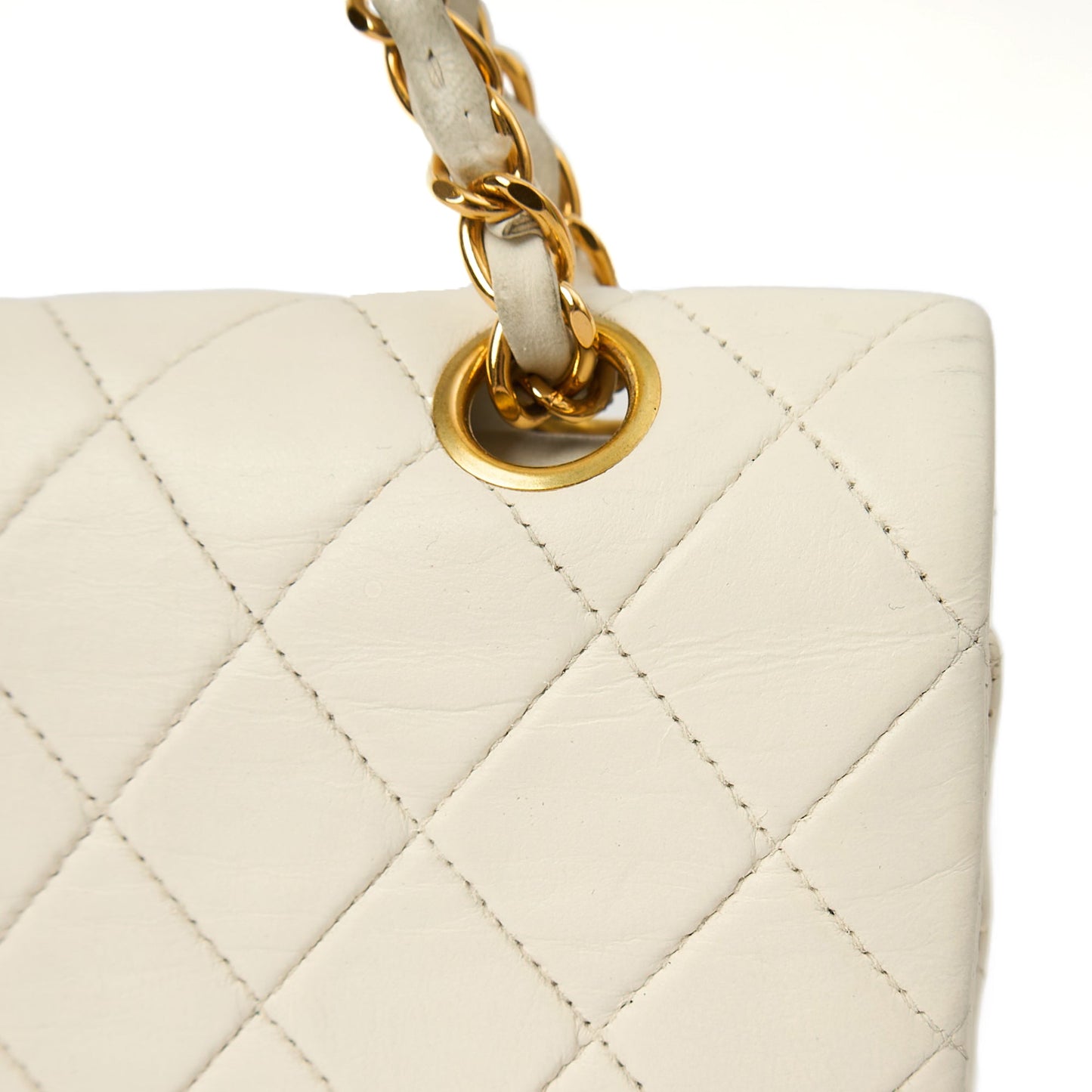 Classic Double Flap- Medium in White, Calfskin Leather With Gold Hardware — Alternate View 12