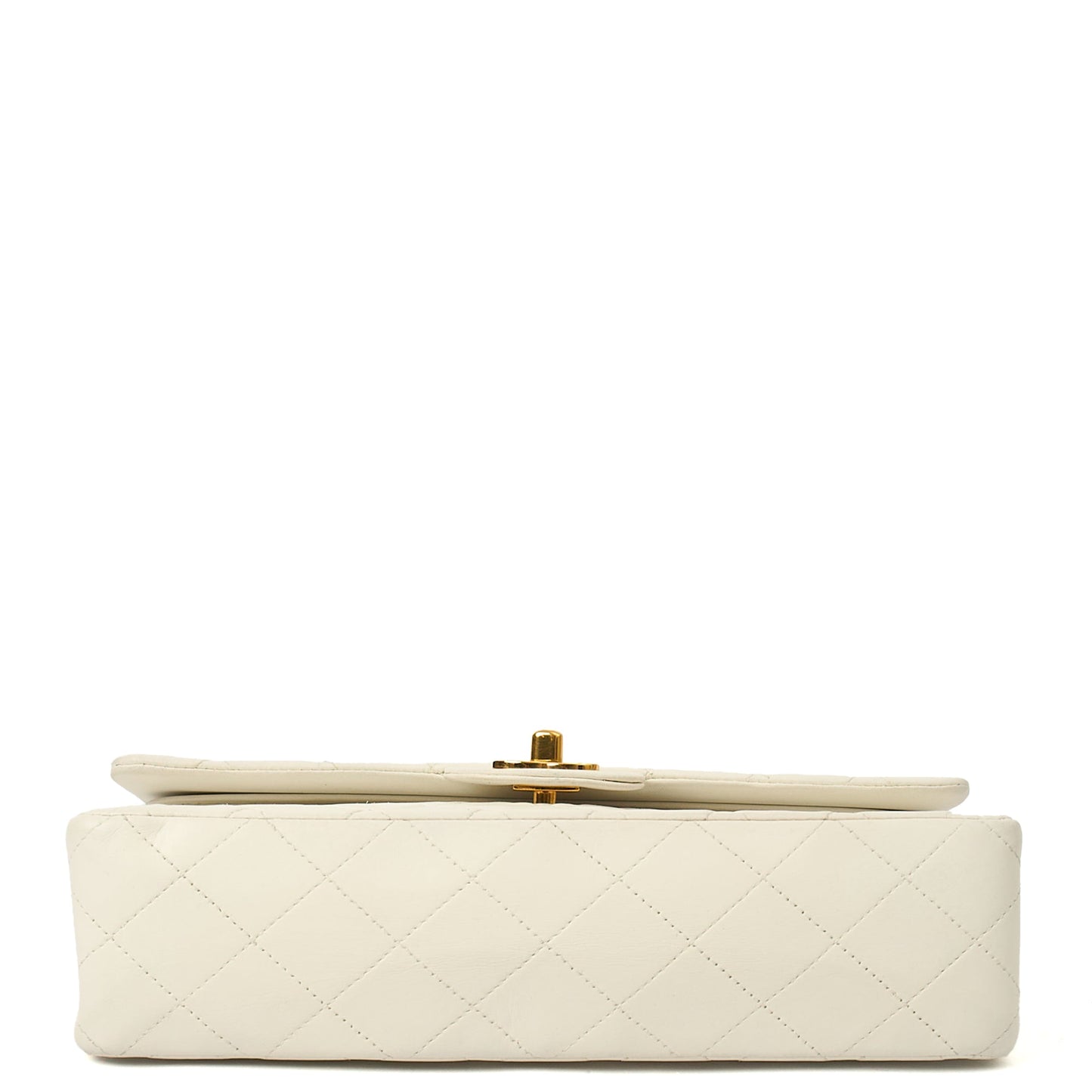 Classic Double Flap- Medium in White, Calfskin Leather With Gold Hardware — Detail View