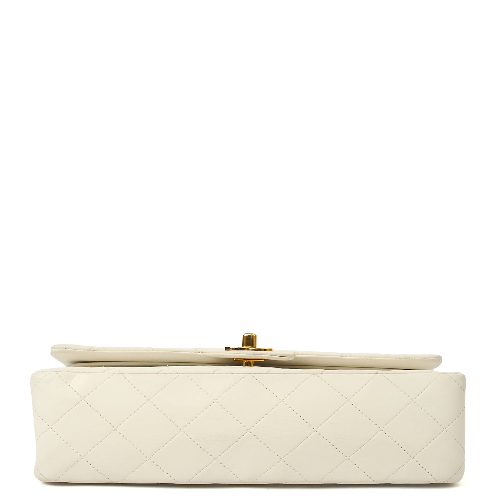 Classic Double Flap- Medium in White, Calfskin Leather With Gold Hardware — Detail View