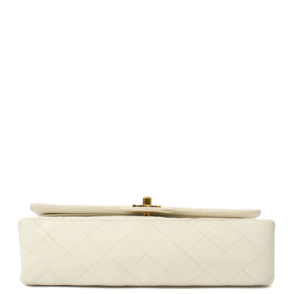 Classic Double Flap- Medium in White, Calfskin Leather With Gold Hardware — Detail View