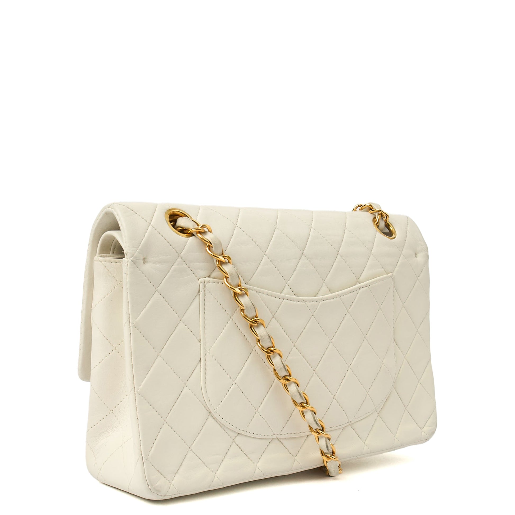 Classic Double Flap- Medium in White, Calfskin Leather With Gold Hardware — Back View