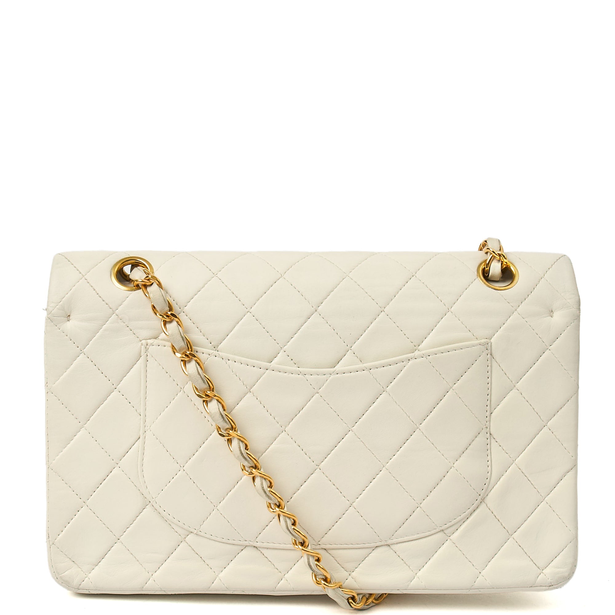 Classic Double Flap- Medium in White, Calfskin Leather With Gold Hardware — Top View