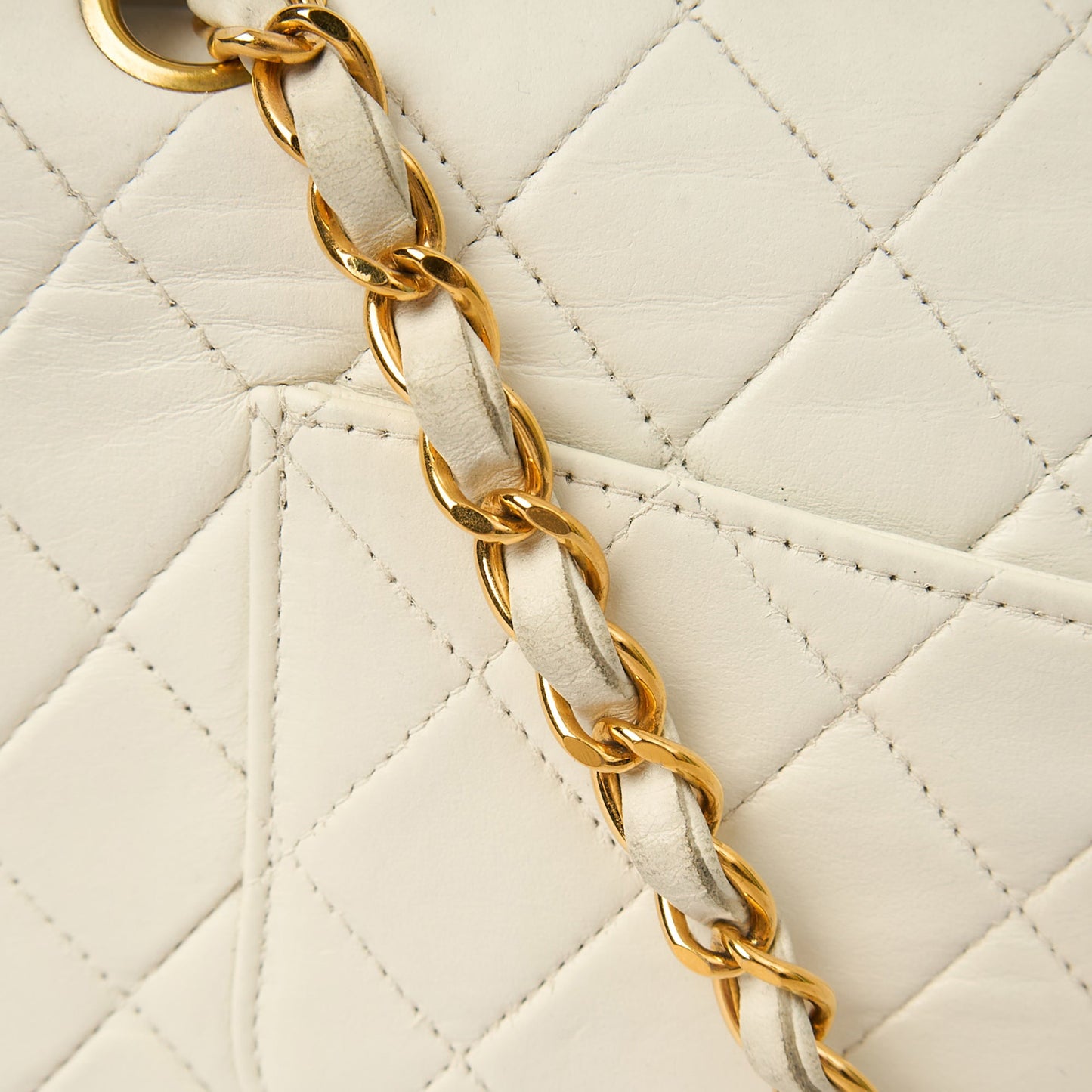 Classic Double Flap- Medium in White, Calfskin Leather With Gold Hardware — Alternate View 13
