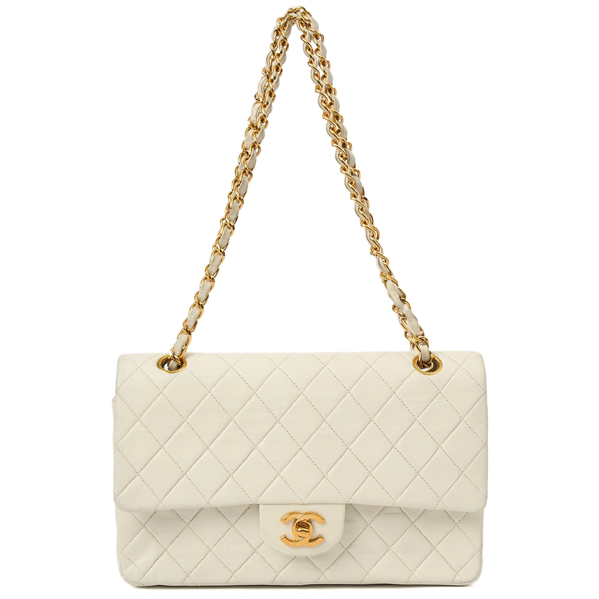 Classic Double Flap- Medium in White, Calfskin Leather With Gold Hardware — Alternate View 7