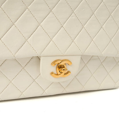 Classic Double Flap- Medium in White, Calfskin Leather With Gold Hardware — Lifestyle View