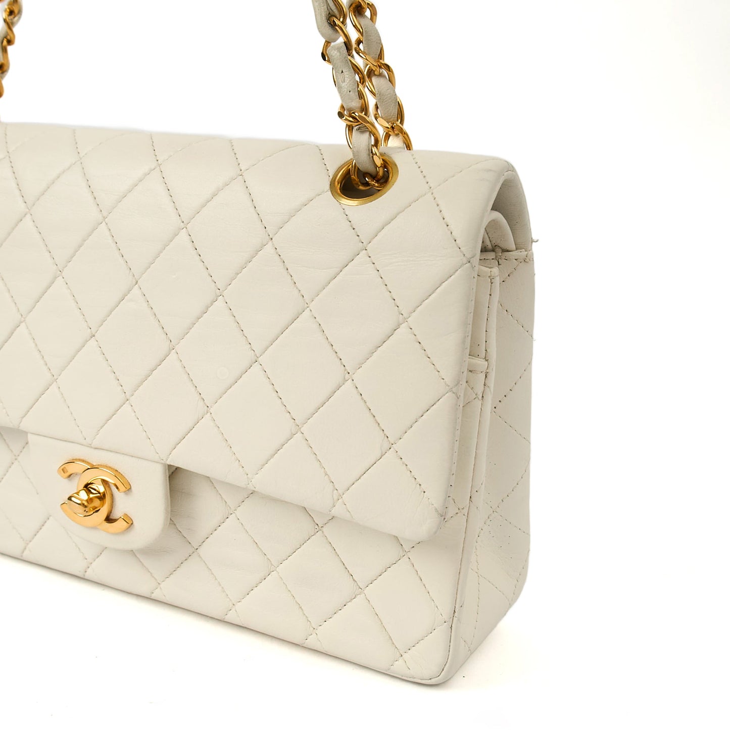 Classic Double Flap- Medium in White, Calfskin Leather With Gold Hardware — Alternate View 8