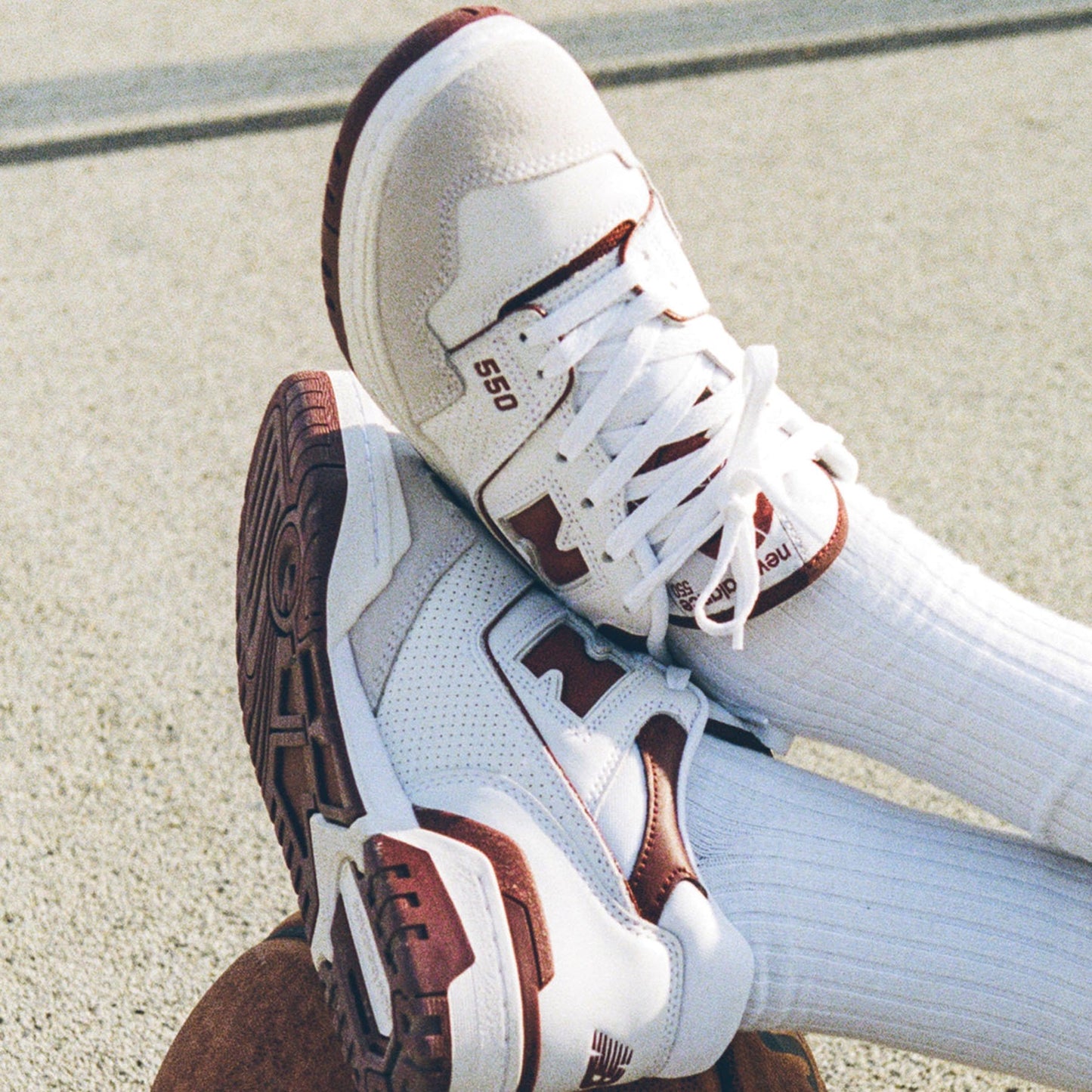 New Balance 550 Sea Salt Burgundy — UK 3.5 | EU 36 | US 4 — Lifestyle View