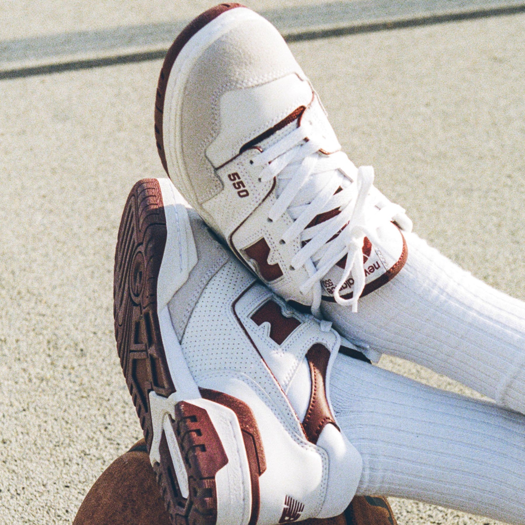 New Balance 550 Sea Salt Burgundy — UK 3.5 | EU 36 | US 4 — Lifestyle View