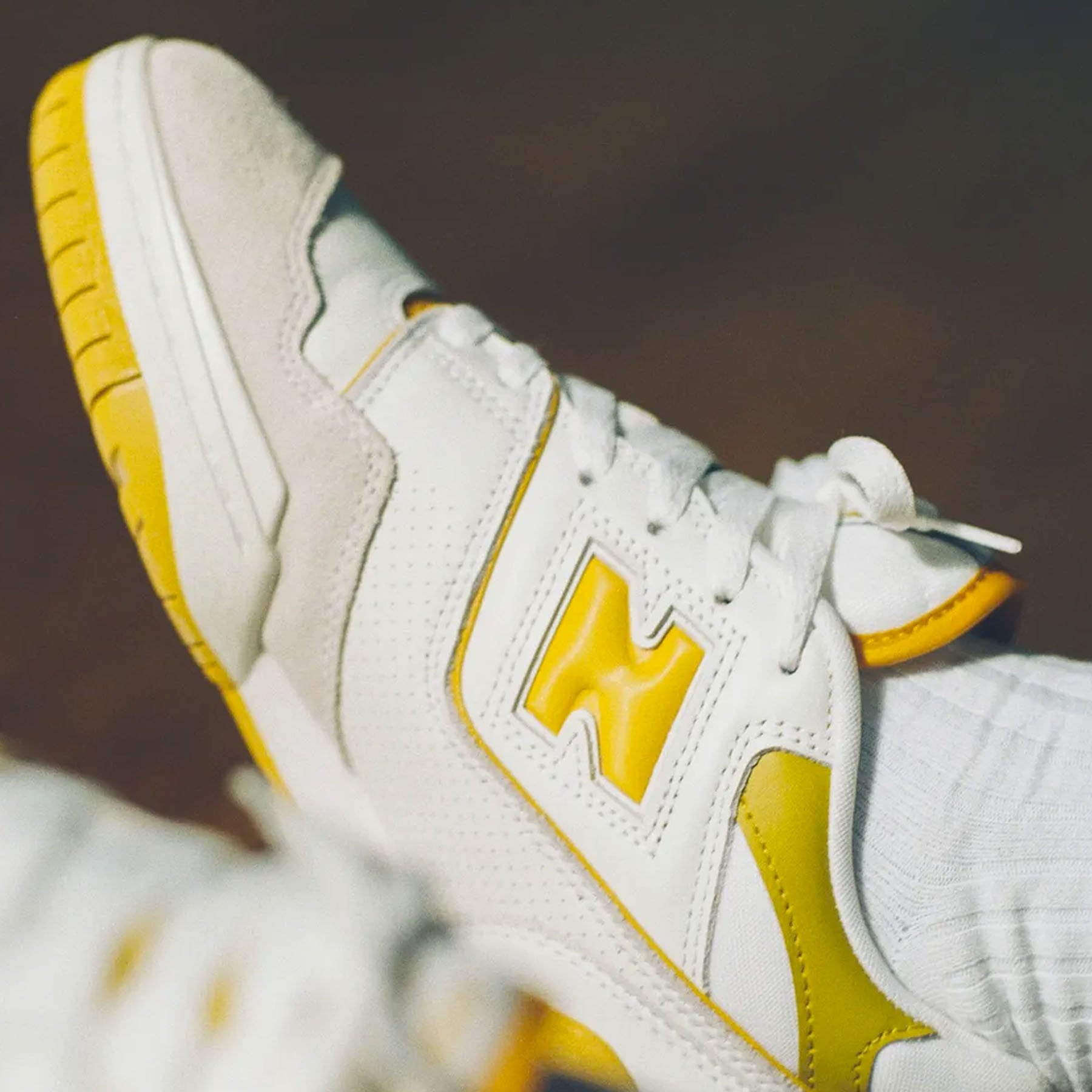 New Balance 550 Sea Salt 'Varsity Gold' — UK 3.5 | EU 36 | US 4 — Lifestyle View