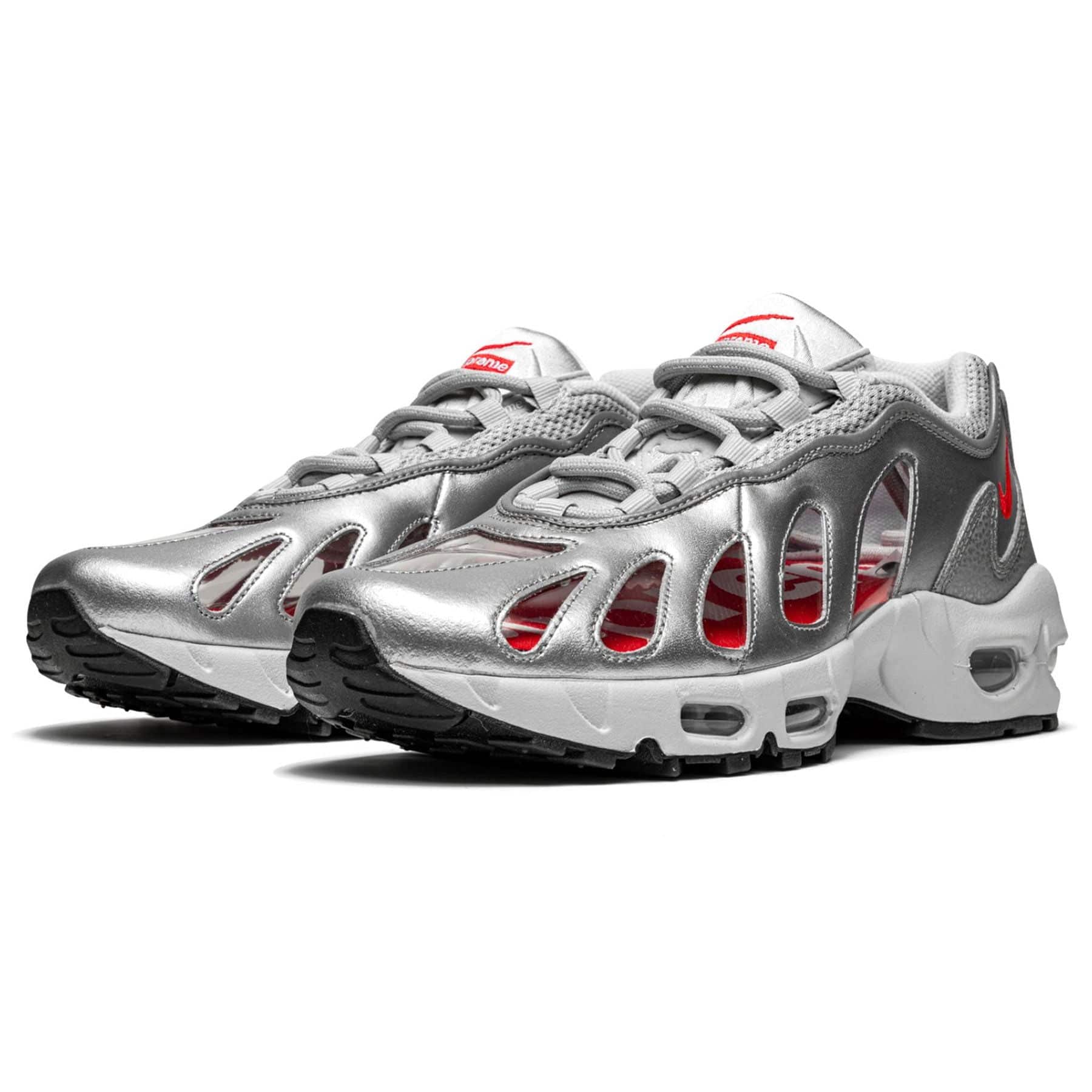 Nike x Supreme Air Max 96 'Metallic Silver' — UK 3 | EU 35.5 | US 3.5 — Side View