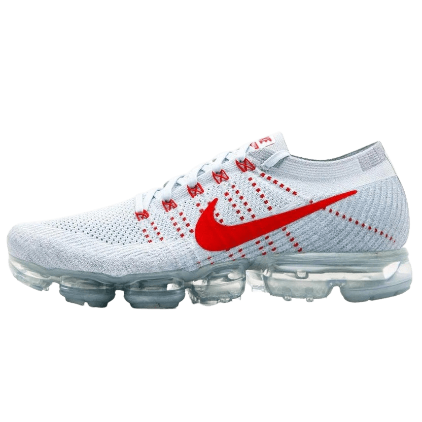 Nike Air Vapormax Flyknit Pure Platinum-University Red — UK 3 | EU 35.5 | US 3.5 — Front View