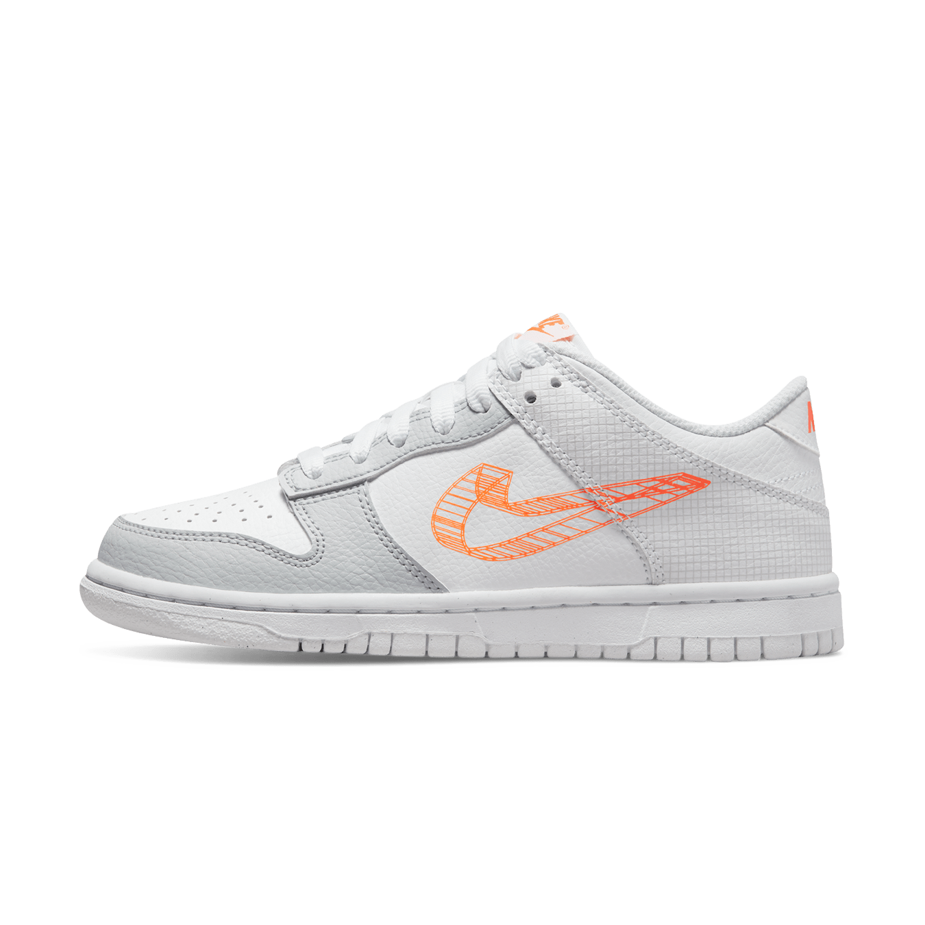 Nike Dunk Low GS 3D Swoosh White Grey — UK 13.5 | EU 32 | US 1Y — Front View