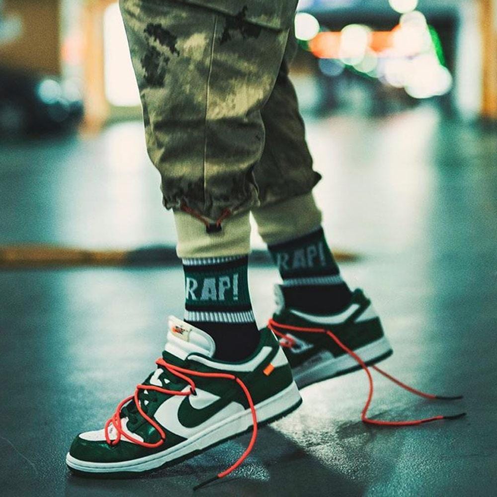 OFF-WHITE x Nike Dunk Low 'Pine Green' — UK 3 | EU 35.5 | US 3.5 — Lifestyle View