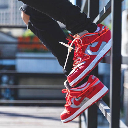 OFF-WHITE x Nike Dunk Low 'University Red' — UK 3 | EU 35.5 | US 3.5 — Lifestyle View