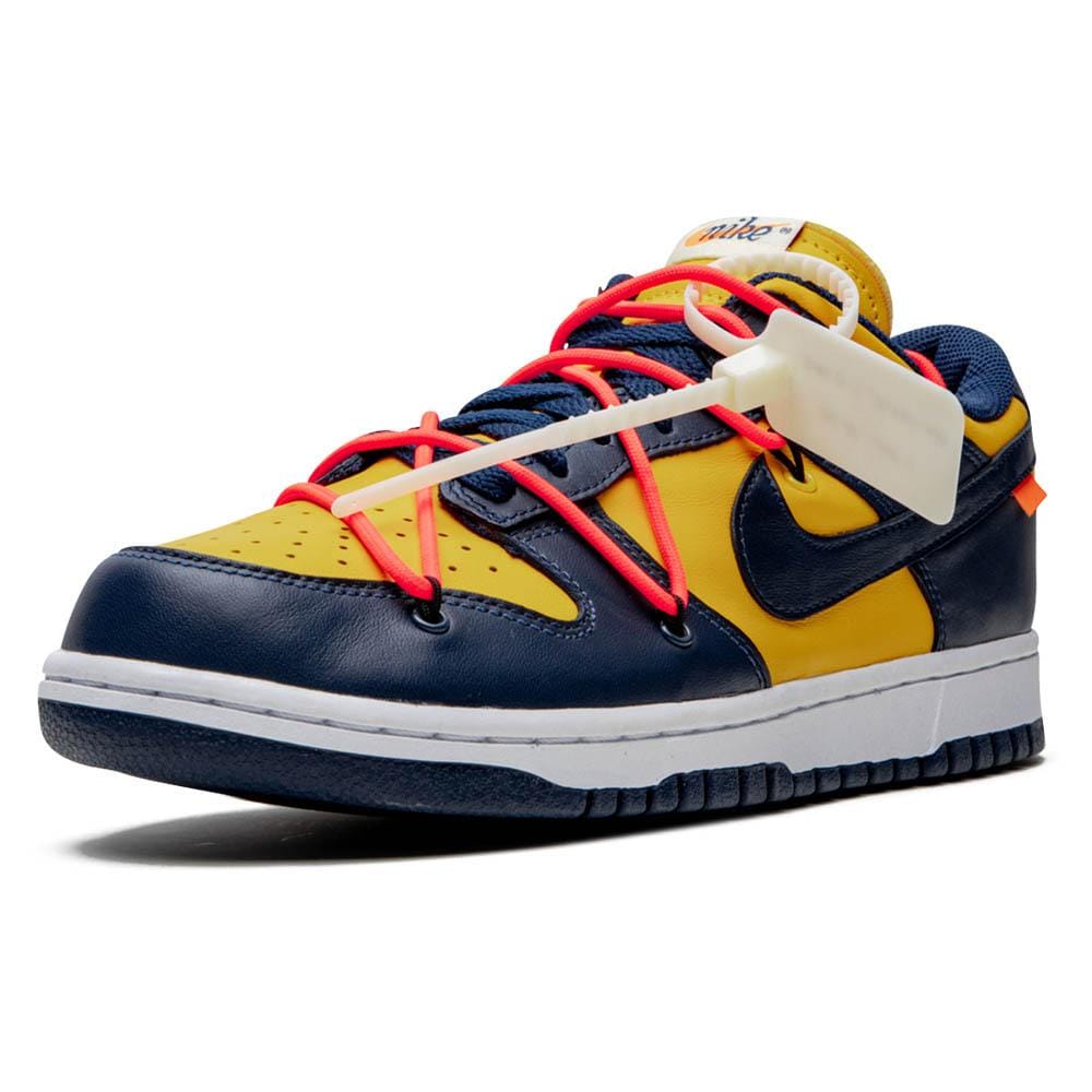 OFF-WHITE x Nike Dunk Low 'University Gold' — UK 3 | EU 35.5 | US 3.5 — Top View