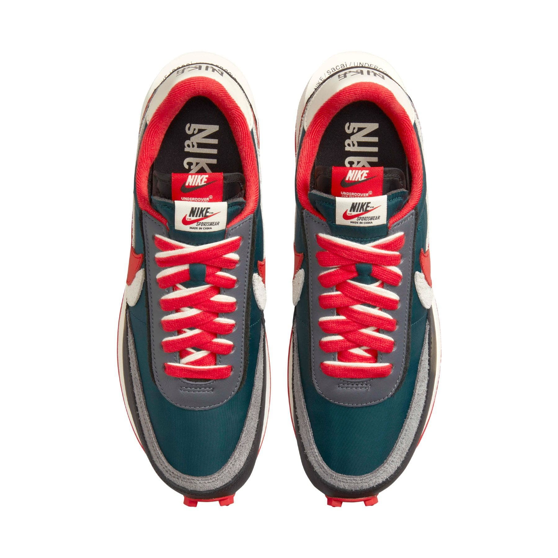 sacai x Undercover x LDWaffle 'Midnight Spruce University Red' — UK 3 | EU 35.5 | US 3.5 — Back View