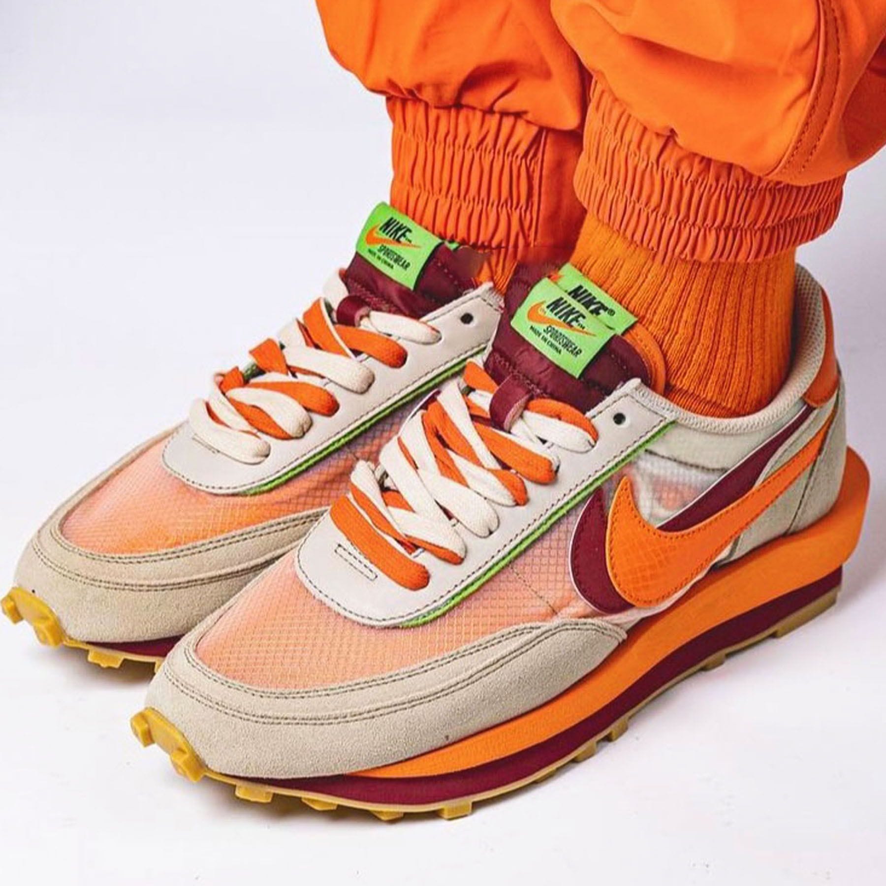 sacai x Clot x LDWaffle 'Net Orange Blaze' — UK 3 | EU 35.5 | US 3.5 — Lifestyle View