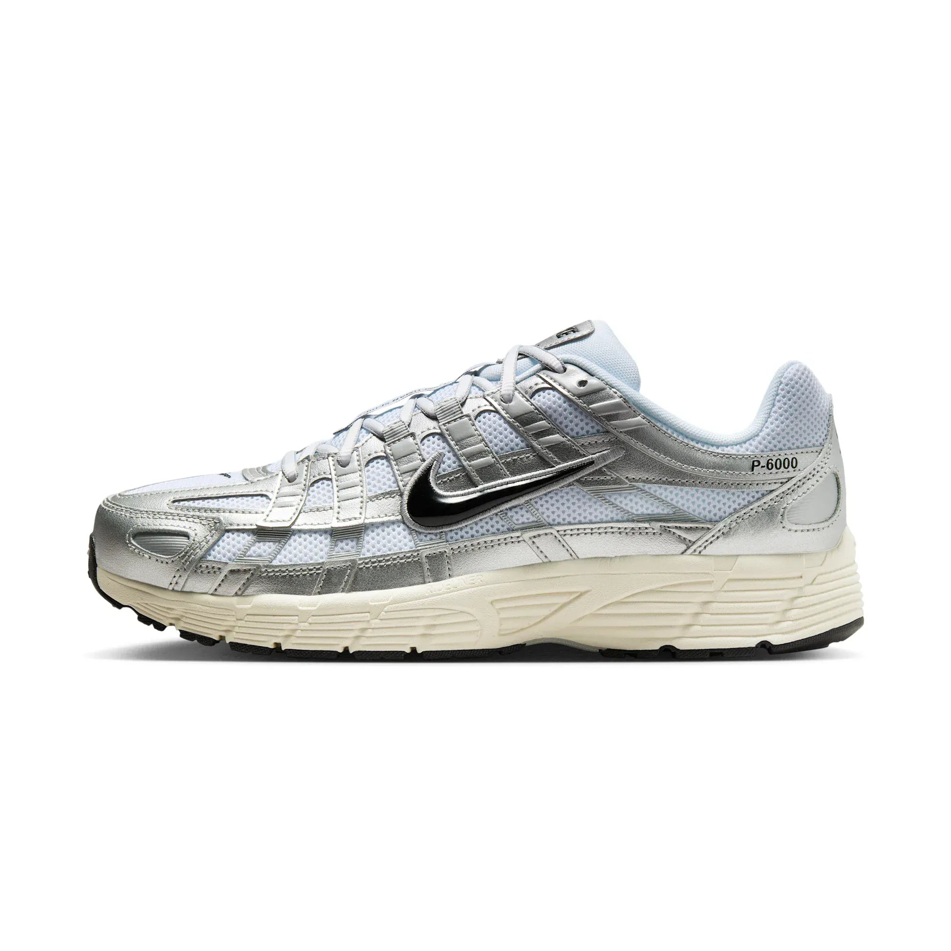 Nike P-6000 White Metallic Silver Flat Silver Black — 3 UK — Front View