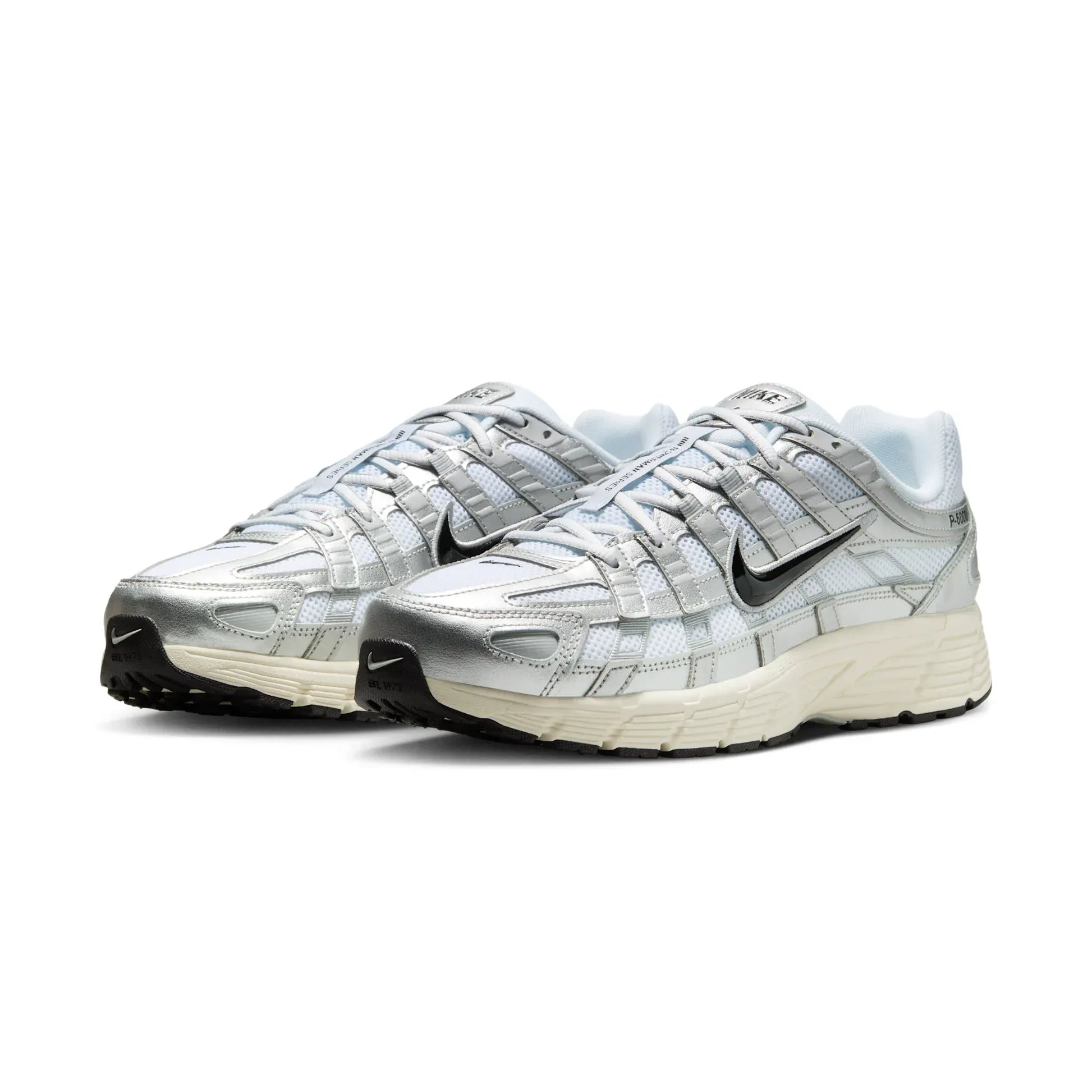 Nike P-6000 White Metallic Silver Flat Silver Black — 3 UK — Back View