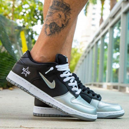 Supreme x Nike Dunk SB Low QS 'Metallic Silver' — UK 3 | EU 35.5 | US 3.5 — Lifestyle View