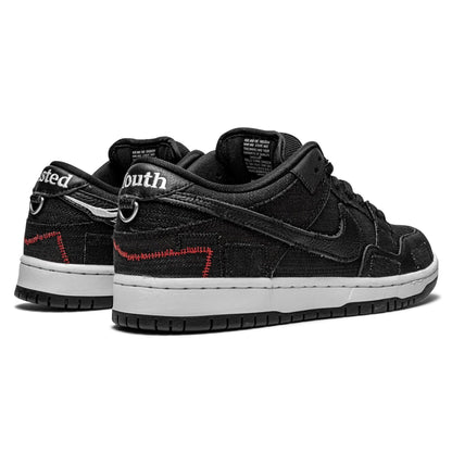 Wasted Youth x Nike Dunk Low SB 'Black Denim' — UK 3 | EU 35.5 | US 3.5 — Back View