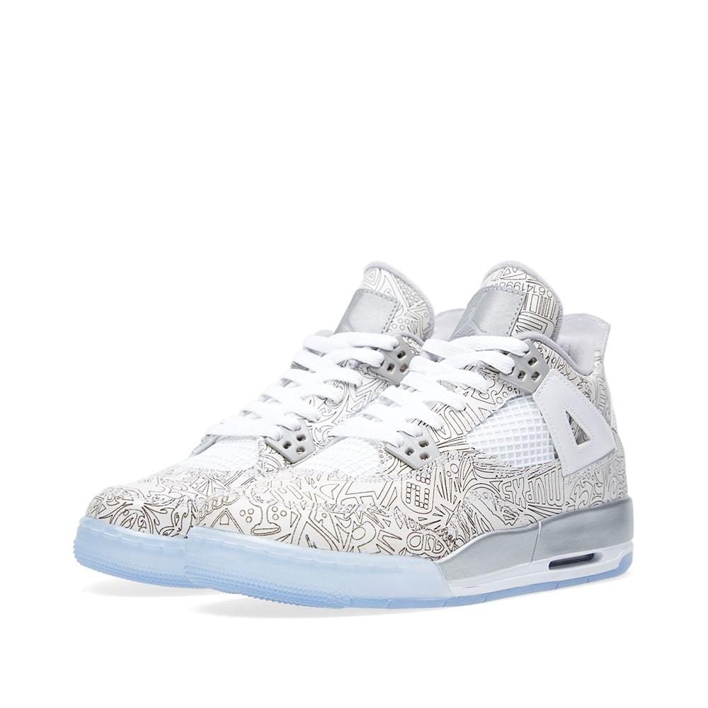 AIR JORDAN 4 RETRO LASER BG White & Metallic Silver — UK 13.5 | EU 32 | US 1Y — Side View