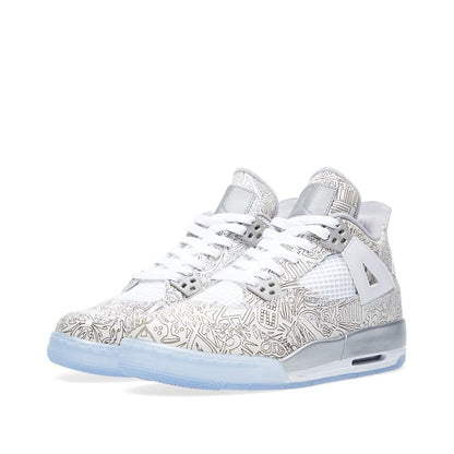 AIR JORDAN 4 RETRO LASER BG White & Metallic Silver — UK 13.5 | EU 32 | US 1Y — Side View