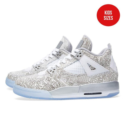 AIR JORDAN 4 RETRO LASER BG White & Metallic Silver — UK 13.5 | EU 32 | US 1Y — Front View