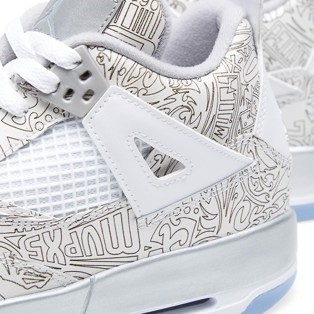 AIR JORDAN 4 RETRO LASER BG White & Metallic Silver — UK 13.5 | EU 32 | US 1Y — Detail View