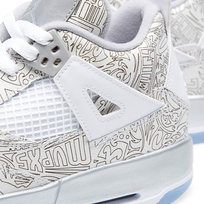 AIR JORDAN 4 RETRO LASER BG White & Metallic Silver — UK 13.5 | EU 32 | US 1Y — Detail View
